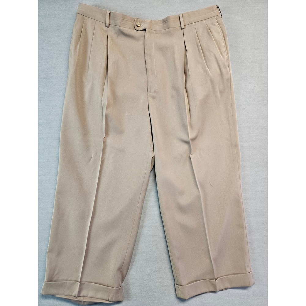Bernard Zins Paris Mens Tan Khaki Double Pleated Cuffed Dress Pants France
